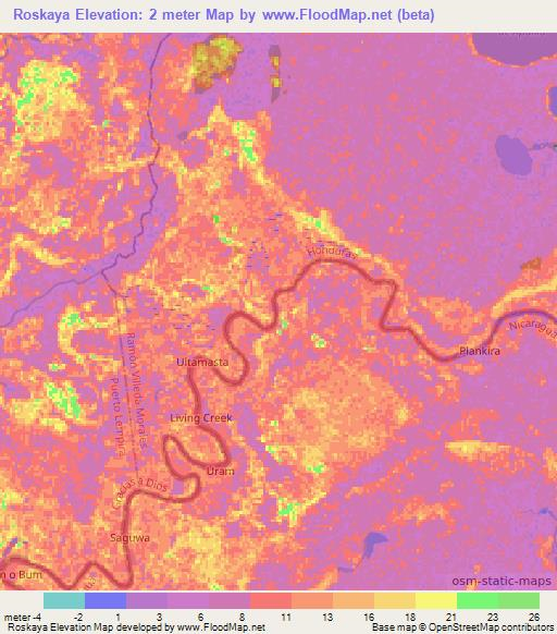 Roskaya,Nicaragua Elevation Map