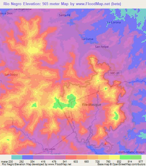 Rio Negro,Nicaragua Elevation Map