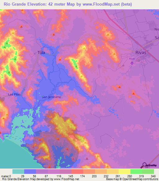 Rio Grande,Nicaragua Elevation Map