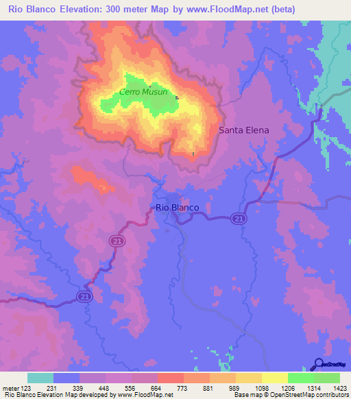 Rio Blanco,Nicaragua Elevation Map