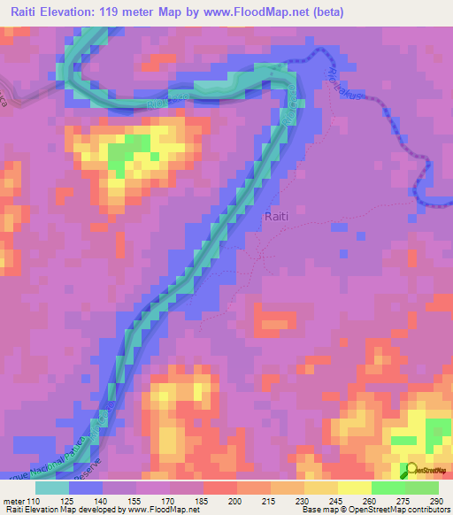 Raiti,Nicaragua Elevation Map