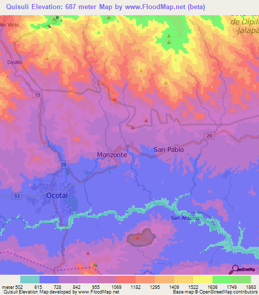 Quisuli,Nicaragua Elevation Map