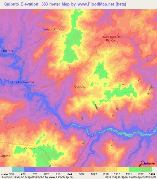 Quibuto,Nicaragua Elevation Map