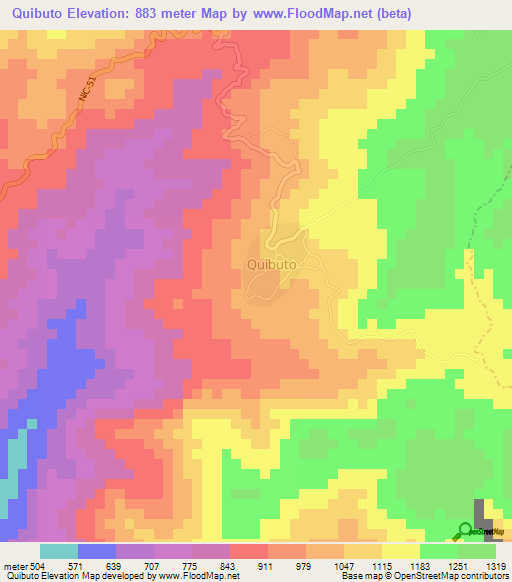 Quibuto,Nicaragua Elevation Map