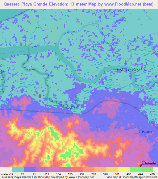 Quesera Playa Grande,Nicaragua Elevation Map