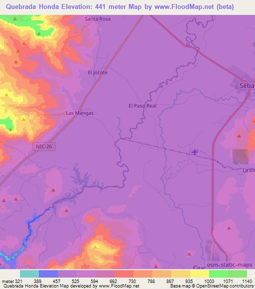 Quebrada Honda,Nicaragua Elevation Map
