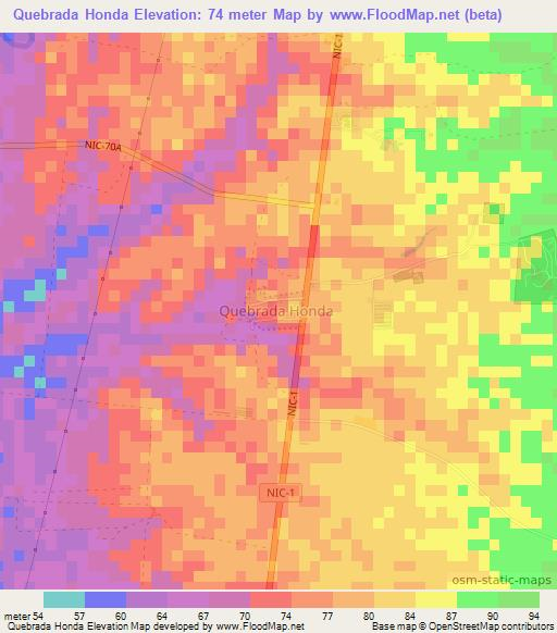 Quebrada Honda,Nicaragua Elevation Map