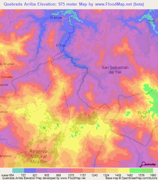 Quebrada Arriba,Nicaragua Elevation Map