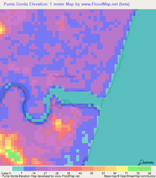 Punta Gorda,Nicaragua Elevation Map