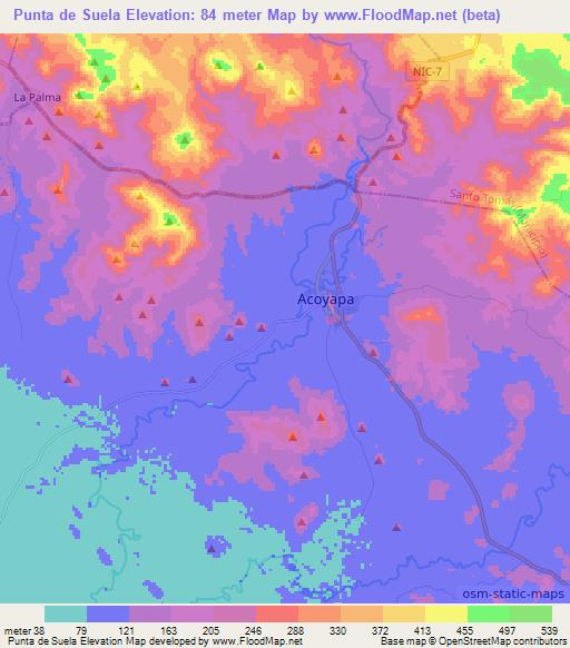 Punta de Suela,Nicaragua Elevation Map