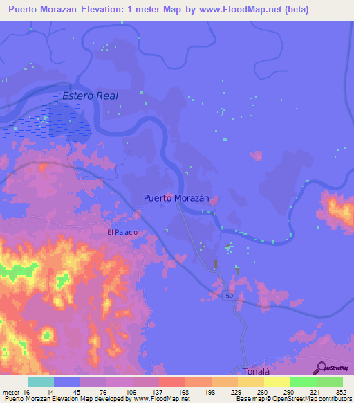Puerto Morazan,Nicaragua Elevation Map