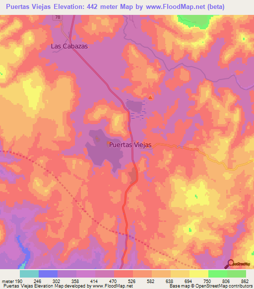 Puertas Viejas,Nicaragua Elevation Map