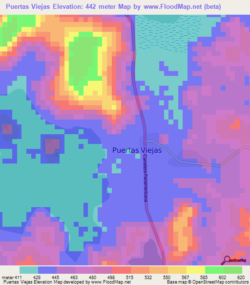Puertas Viejas,Nicaragua Elevation Map
