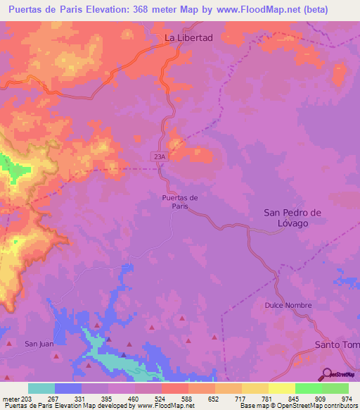Puertas de Paris,Nicaragua Elevation Map