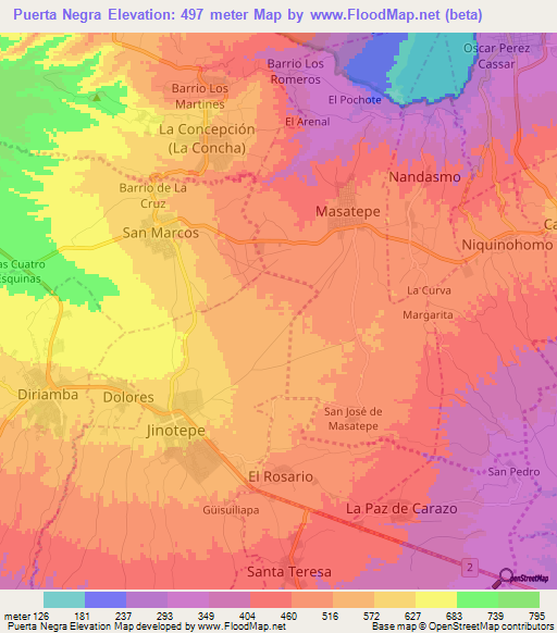 Puerta Negra,Nicaragua Elevation Map
