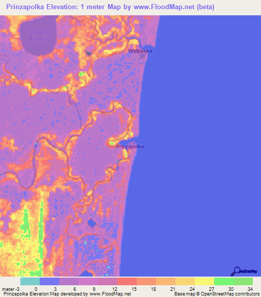 Prinzapolka,Nicaragua Elevation Map