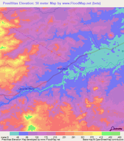 Presillitas,Nicaragua Elevation Map