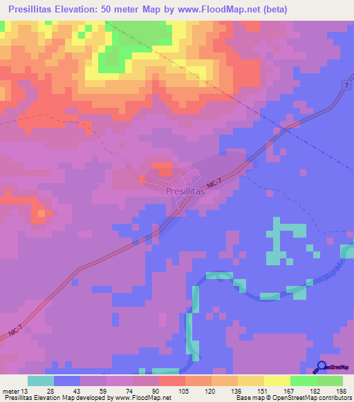 Presillitas,Nicaragua Elevation Map