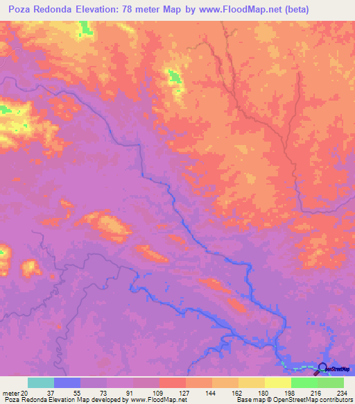 Poza Redonda,Nicaragua Elevation Map