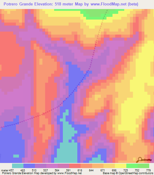 Potrero Grande,Nicaragua Elevation Map