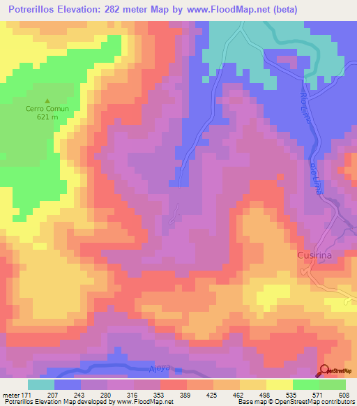 Potrerillos,Nicaragua Elevation Map