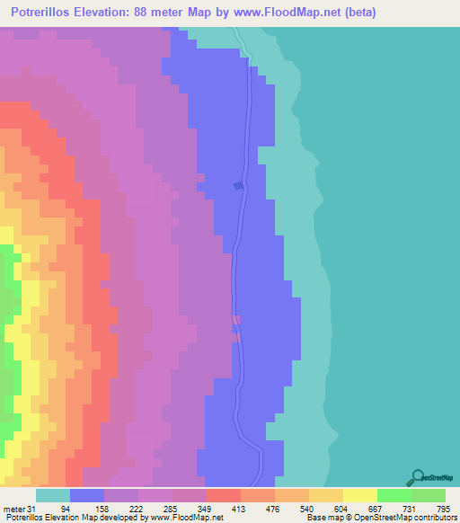 Potrerillos,Nicaragua Elevation Map