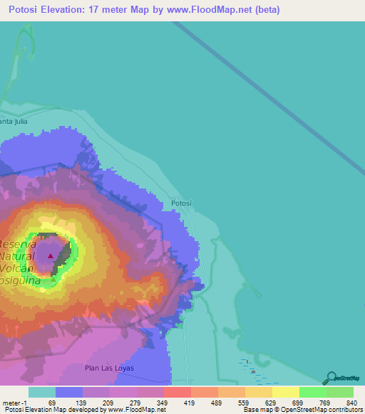 Potosi,Nicaragua Elevation Map