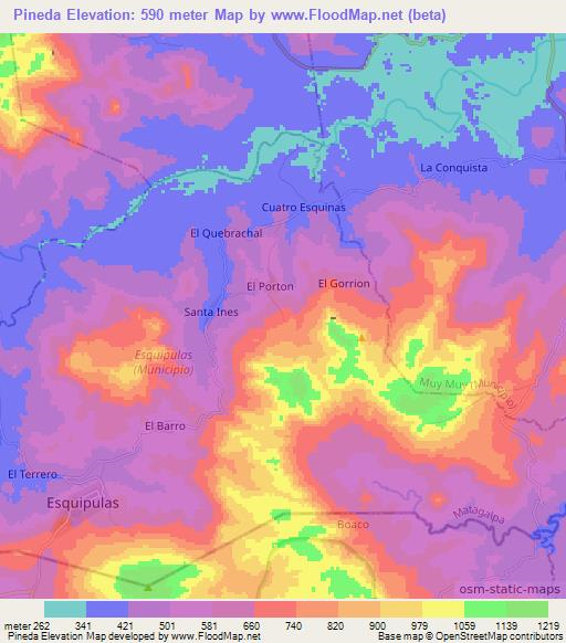 Pineda,Nicaragua Elevation Map
