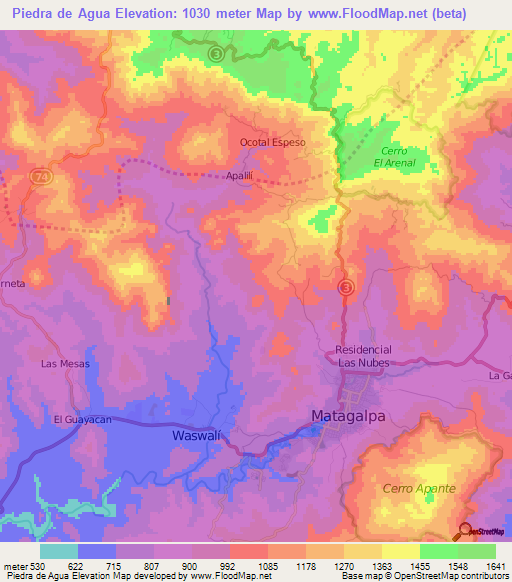 Piedra de Agua,Nicaragua Elevation Map