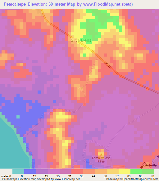 Petacaltepe,Nicaragua Elevation Map
