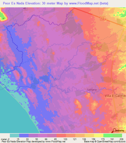 Peor Es Nada,Nicaragua Elevation Map