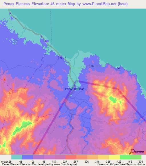 Penas Blancas,Nicaragua Elevation Map