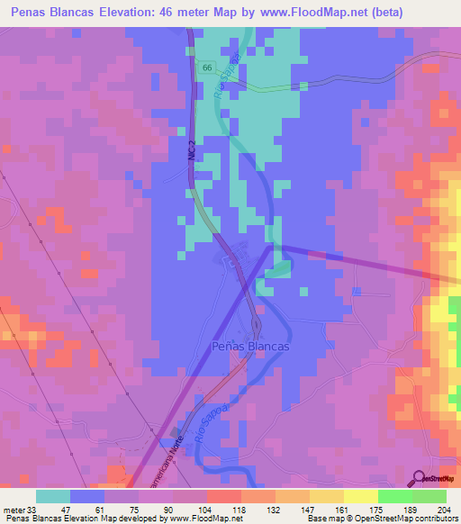 Penas Blancas,Nicaragua Elevation Map