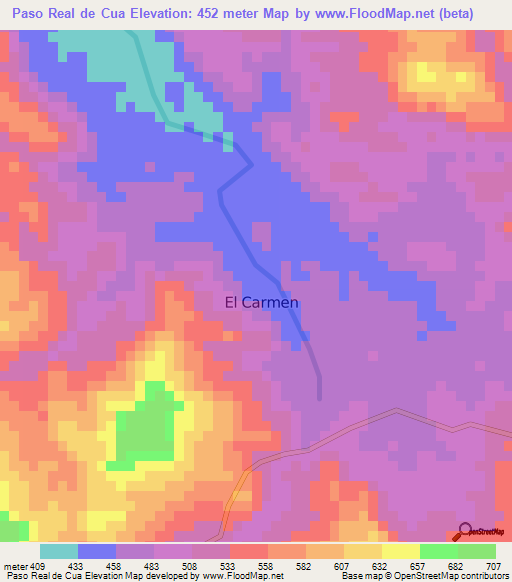 Paso Real de Cua,Nicaragua Elevation Map