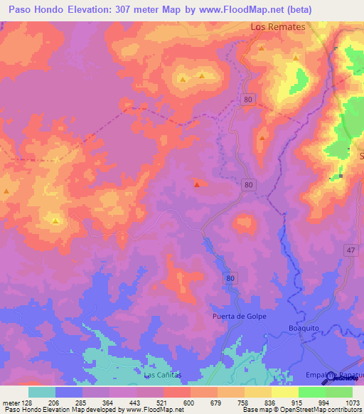 Paso Hondo,Nicaragua Elevation Map