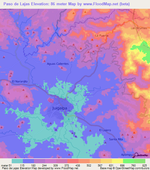 Paso de Lajas,Nicaragua Elevation Map