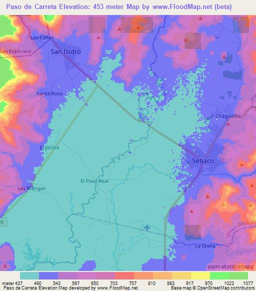 Paso de Carreta,Nicaragua Elevation Map