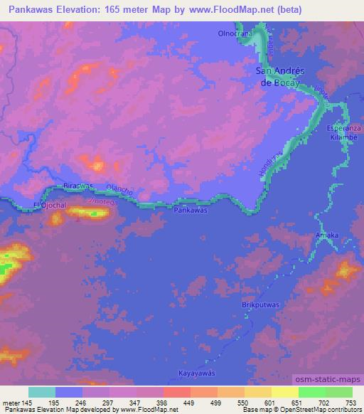 Pankawas,Nicaragua Elevation Map
