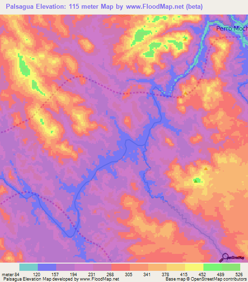 Palsagua,Nicaragua Elevation Map