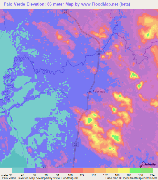 Palo Verde,Nicaragua Elevation Map
