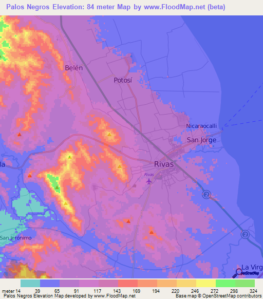 Palos Negros,Nicaragua Elevation Map