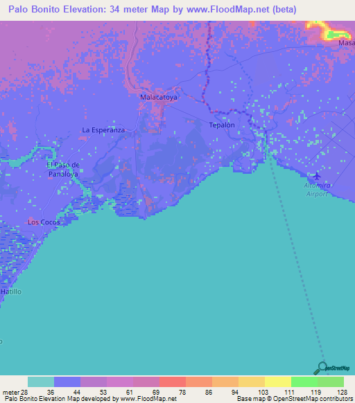 Palo Bonito,Nicaragua Elevation Map
