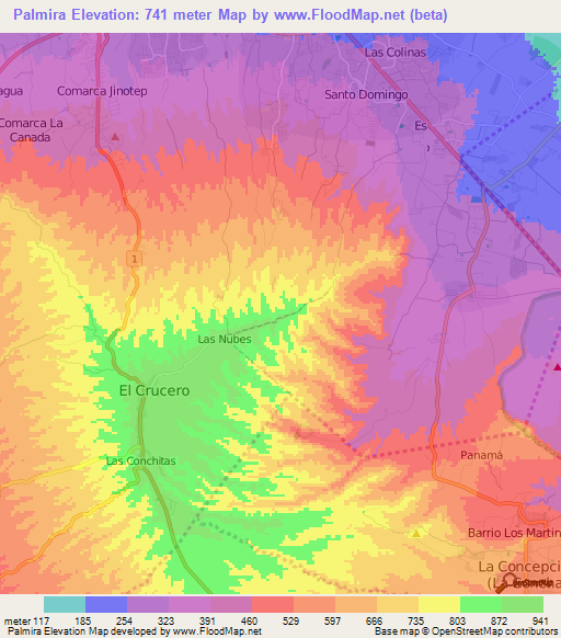 Palmira,Nicaragua Elevation Map