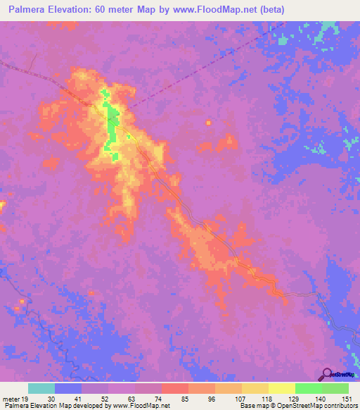 Palmera,Nicaragua Elevation Map