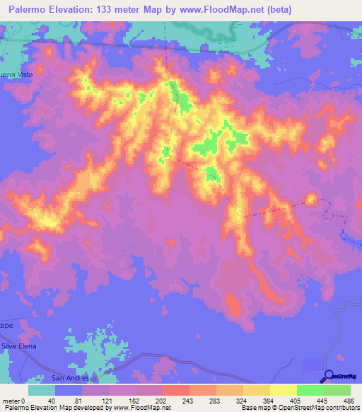 Palermo,Nicaragua Elevation Map