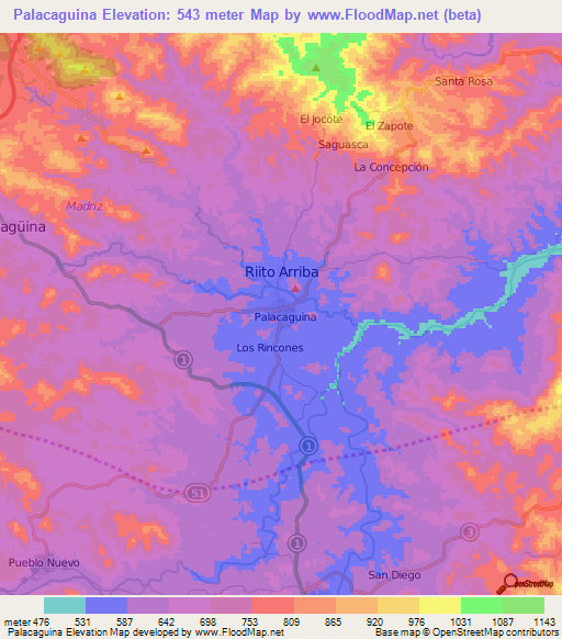 Palacaguina,Nicaragua Elevation Map