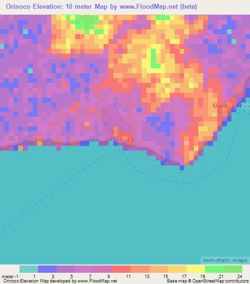 Orinoco,Nicaragua Elevation Map