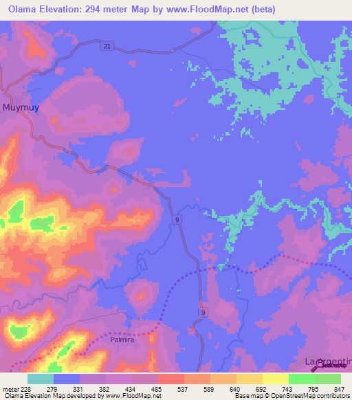 Olama,Nicaragua Elevation Map