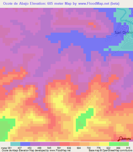 Ocote de Abajo,Nicaragua Elevation Map
