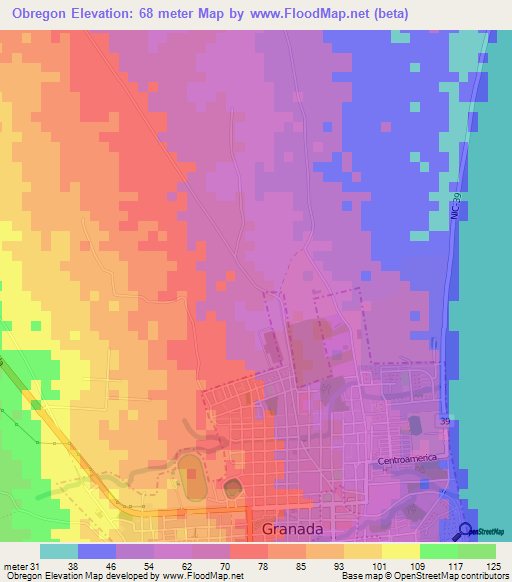 Obregon,Nicaragua Elevation Map